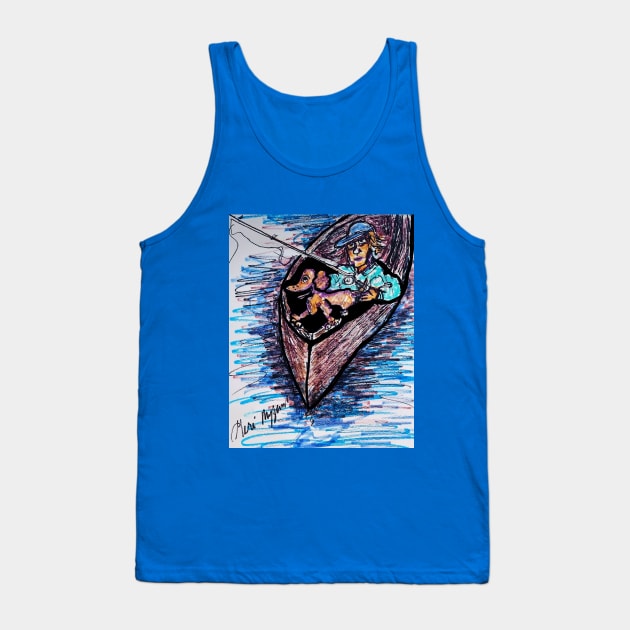 Fishing with my dog on a canoe Tank Top by TheArtQueenOfMichigan 